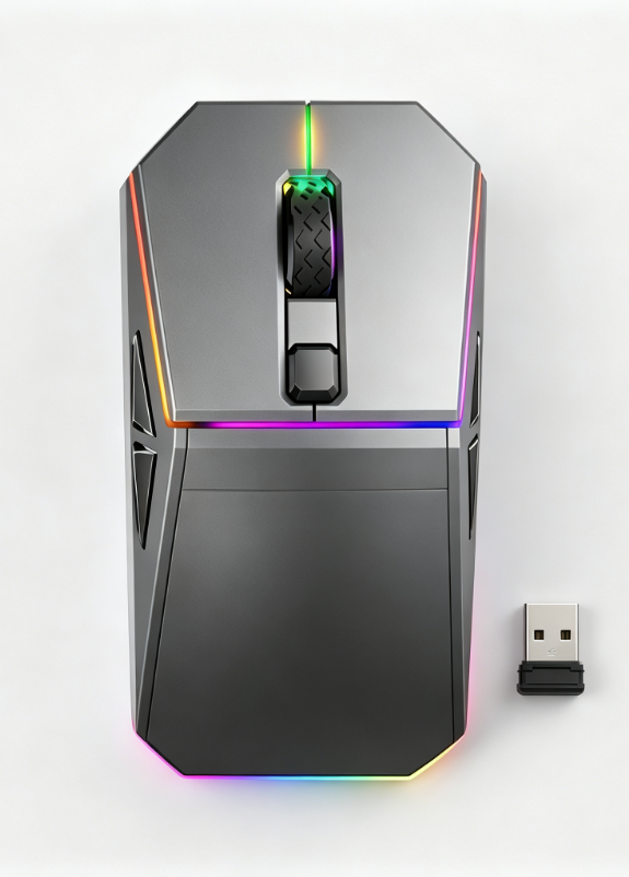 05d80b7b-3d19-4eed-b663-79bacf474ecb Retro-futuristic metal casing Wireless RGB Gaming Mouse - Image 1
